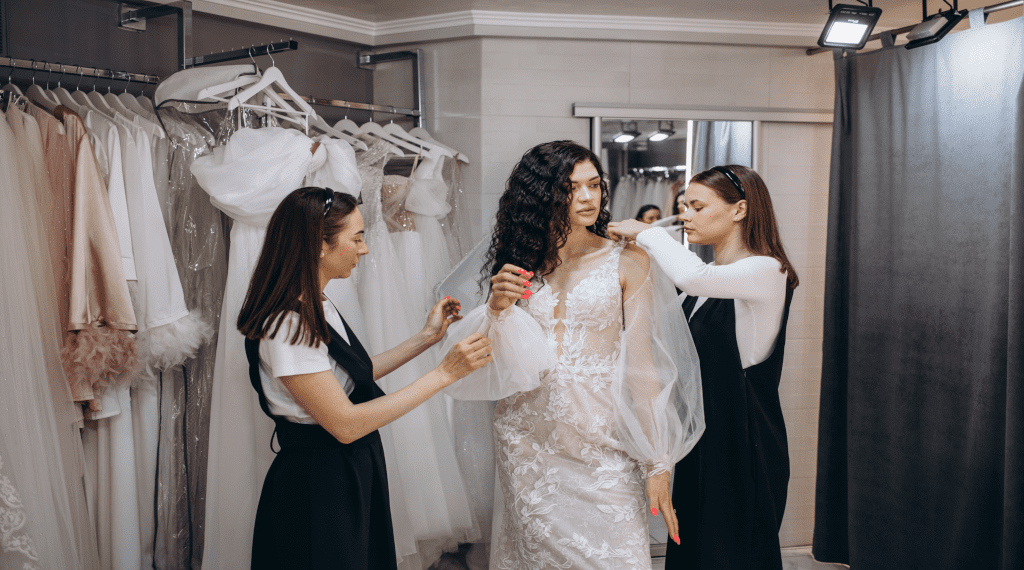 Bride choosing the perfect wedding dress